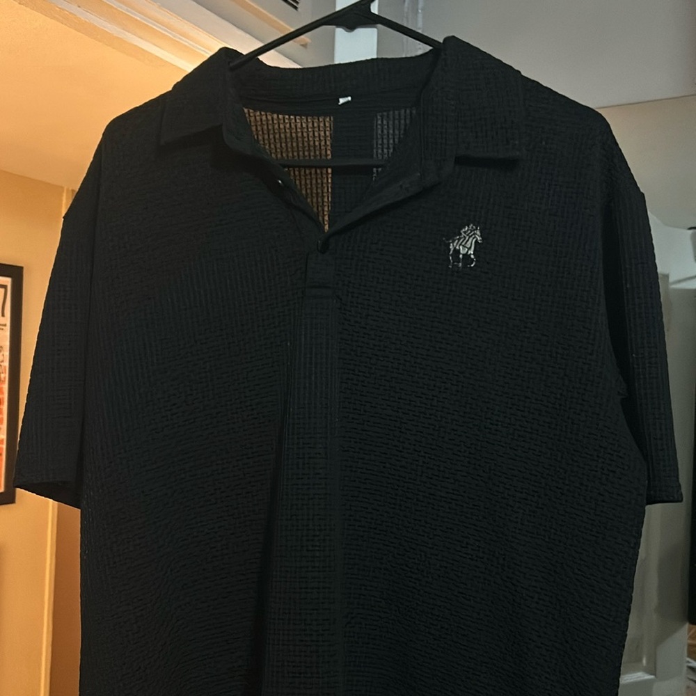 Black Mesh Men’s Button Up Polo